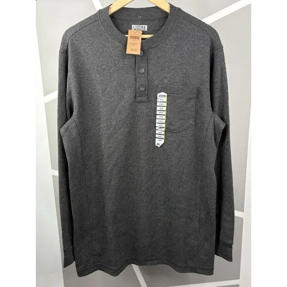 NWT Duluth Trading Co. Burly Thermal Relaxed Fit Henley Men’s M Charcoal Grey - Picture 1 of 15